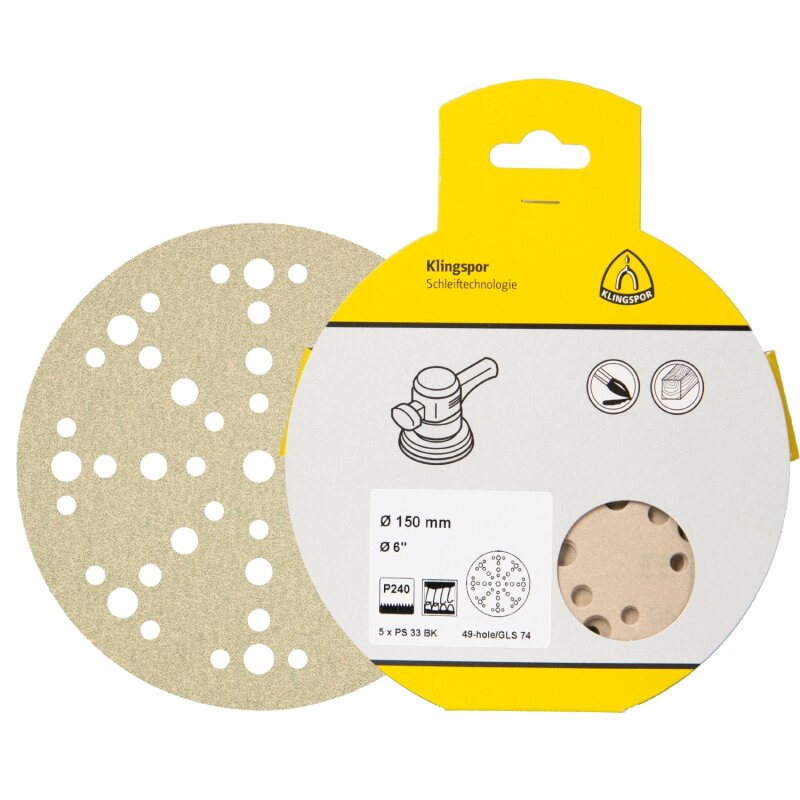 Schleifscheiben PS 33 BK kletthaftend für Farbe, Lack, Spachtel 150 mm Körnung 320 Lochform GLS3 - 5 Stück Schleifscheiben PS 33 BK kletthaftend für Farbe, Lack, Spachtel 150 mm Körnung 320 Lochform GLS3 - 5 Stück von Klingspor AG