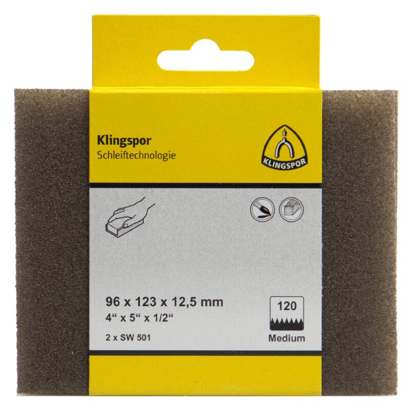 Schleifschwamm SW 501 für Farbe, Lack, Spachtel, Holz 96 x 123 x 12,5 mm Körnung 220 SB-verpackt Schleifschwamm SW 501 für Farbe, Lack, Spachtel, Holz 96 x 123 x 12,5 mm Körnung 220 SB-verpackt von Klingspor AG