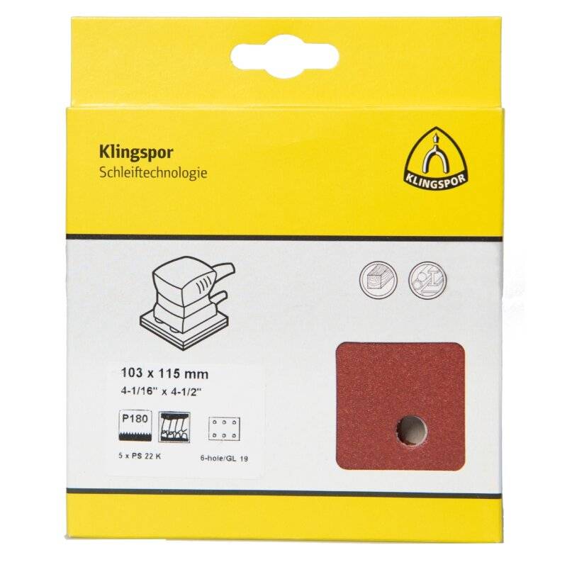 Schleifstreifen PS 22 K kletthaftend für Holz, Metall 103 x 115 mm Körnung 80 Lochform GL19 - 5 Stück von Klingspor AG