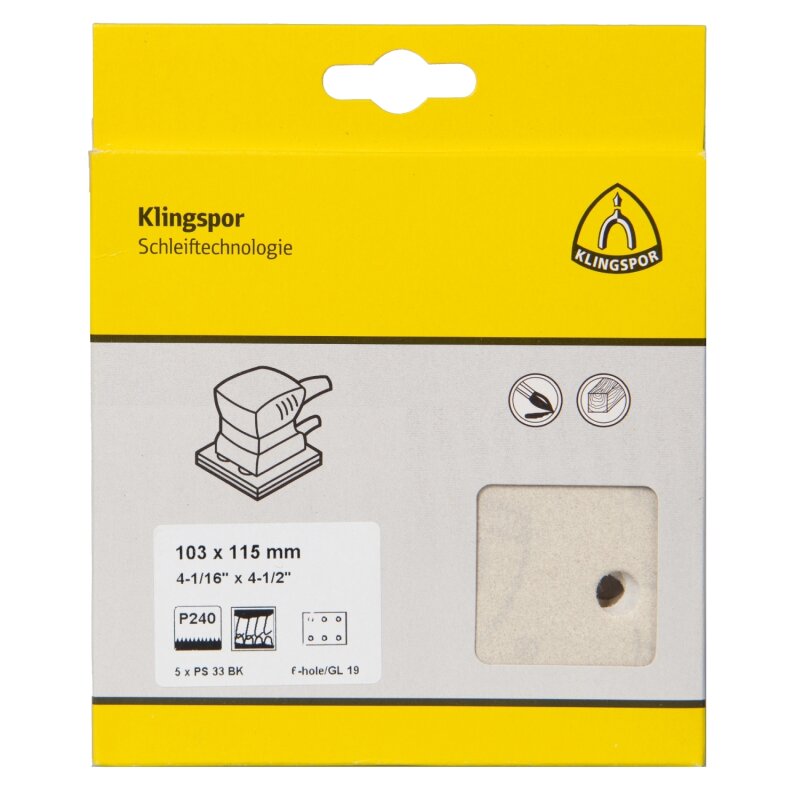 Schleifstreifen PS 33 BK kletthaftend für Farbe, Lack, Spachtel 103 x 115 mm Körnung 180 Lochform GL19 - 5 Stück Schleifstreifen PS 33 BK kletthaftend für Farbe, Lack, Spachtel 103 x 115 mm Körnung 180 Lochform GL19 - 5 Stück von Klingspor AG