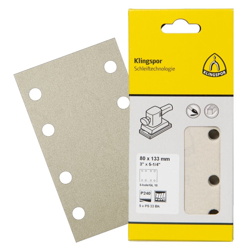 Schleifstreifen PS 33 BK kletthaftend für Farbe, Lack, Spachtel 115 x 230 mm Körnung 320 Lochform GL15 - 5 Stück Schleifstreifen PS 33 BK kletthaftend für Farbe, Lack, Spachtel 115 x 230 mm Körnung 320 Lochform GL15 - 5 Stück von Klingspor AG