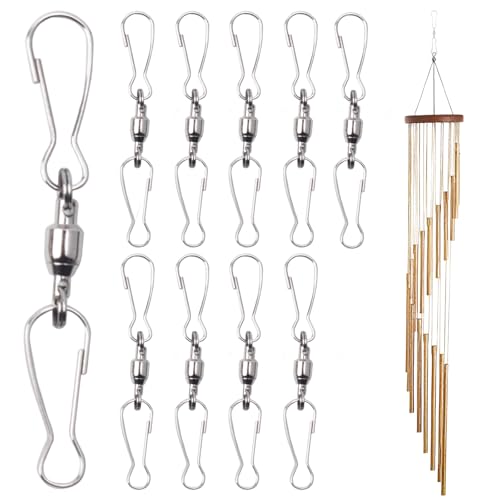 KLINNA 10 Stück Wirbel Haken aus Edelstahl mit Doppelclip, 360° Drehbarer Aufhänger für Windspiele & Windspinner – Rostfreie Doppelclip-Drehhaken zum Aufhängen von Blumentöpfen, Vogelhäuschen von KLINNA