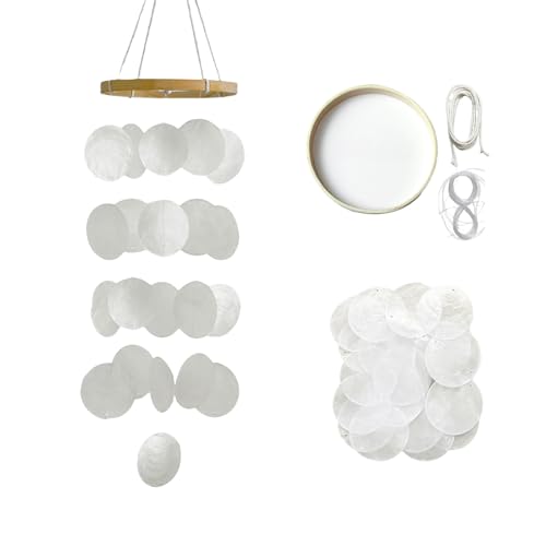 KLINNA Capiz Muschel Windspiele | Handgemachte Boho Deko für Draußen & Innen | Filigranes Klangspiel Hängend für Garten, Balkon oder als Fenster-Dekoration | DIY Geschenk-Idee (Weiß) von KLINNA