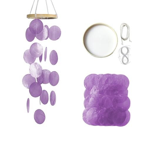 KLINNA Muschel Windspiel DIY Handgefertigt | Boho Deko Hängend aus Capiz Muscheln | Maritimes Klangspiel für Garten & Balkon – Schöner Traumfänger für Terrasse oder Fenster（Violett） von KLINNA