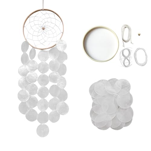 KLINNA Muschel Windspiel als Boho Deko | Handgefertigter Traumfänger aus Echten Capiz-Muscheln | Klangspiel Hängend für Garten, Terrasse & Balkon | Draußen Meeresglas Muschel Windspiel (Weiß) von KLINNA