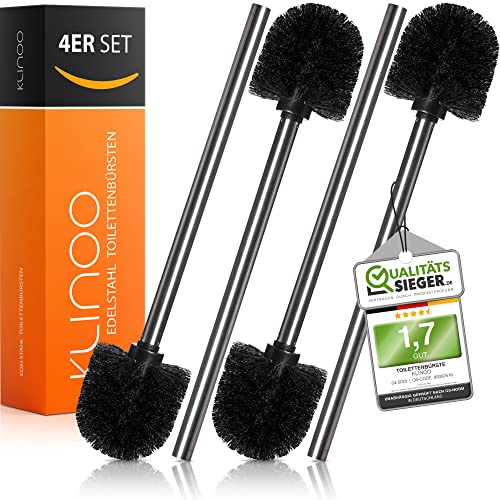 KLINOO 4er Set Klobürsten Schwarz - 8cm Durchmesser Toilettenbürste - Edelstahlgriff mit austauschbarem Kopf | WC Bürsten von KLINOO