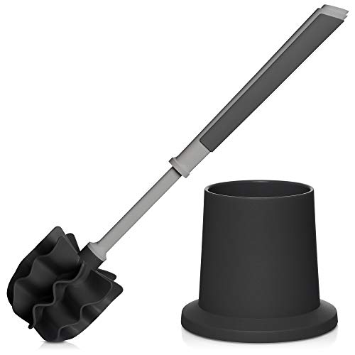 KLINOO Premium Borstenlose Toilettenbürste aus Silikon im Behälter als WC-Garnitur mit Halter (Anthrazit-Dunkelgrau) von KLINOO