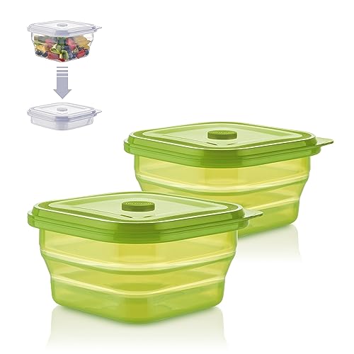 KLIPPSI® Lunchbox faltbar 900ml Doppelpack- Brotdosen Frischhaltedosen aus Platin Silikon hitze-kältebeständig, auslaufsicher, spülmaschinengeeignet (limette) von KLIPPSI