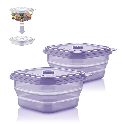 KLIPPSI® Lunchbox faltbar 900ml Doppelpack- Brotdosen Frischhaltedosen aus Platin Silikon hitze-kältebeständig, auslaufsicher, spülmaschinengeeignet (pflaume) von KLIPPSI