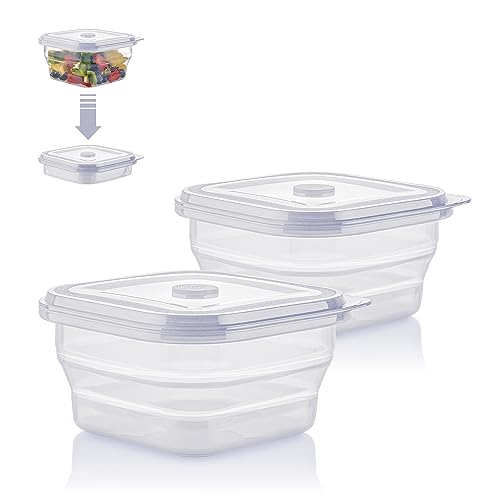 KLIPPSI® Lunchbox faltbar 900ml Doppelpack- Brotdosen Frischhaltedosen aus Platin Silikon hitze-kältebeständig, auslaufsicher, spülmaschinengeeignet (transparent) von KLIPPSI