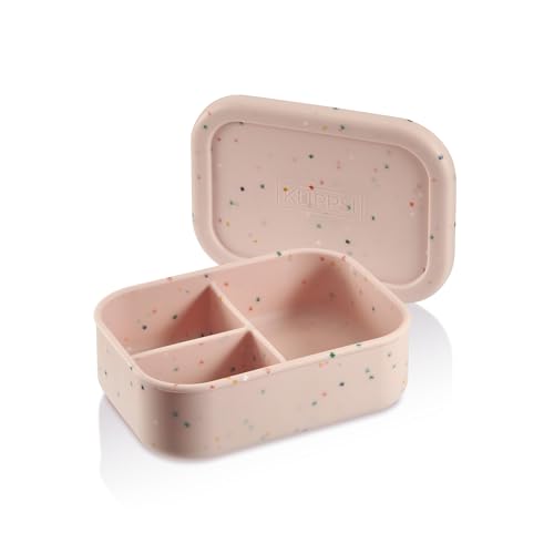 KLIPPSI® Lunchbox Brotdose Vorratsdosen aus Platin Silikon reißfest, hitze-kältebeständig, auslaufsicher, spülmaschinengeeignet (Rosa-Konfetti, 3-Fächer) von KLIPPSI