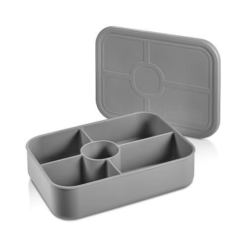 KLIPPSI® Lunchbox Large-5 Fächer Brotdose Vorratsdosen aus Platin Silikon reißfest, hitze-kältebeständig, auslaufsicher, spülmaschinengeeignet (grau) von KLIPPSI