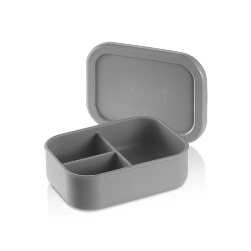 KLIPPSI® Lunchbox Medium-3 Fächer Brotdose Vorratsdosen aus Platin Silikon reißfest, hitze-kältebeständig, auslaufsicher, spülmaschinengeeignet (grau) von KLIPPSI