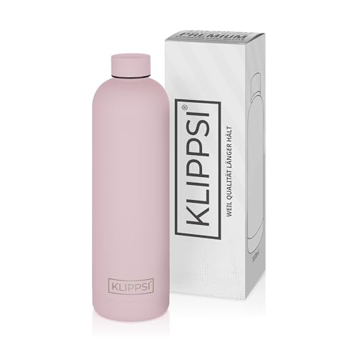 KLIPPSI® Trinkflasche Edelstahl 1000ml, isolierte Thermoflasche, 12h warm 24h kalt, auslaufsicher, langlebig, BPA frei und wiederverwendbar, ideal für Sport, Schule, Reisen und Outdoor(Rosa) von KLIPPSI