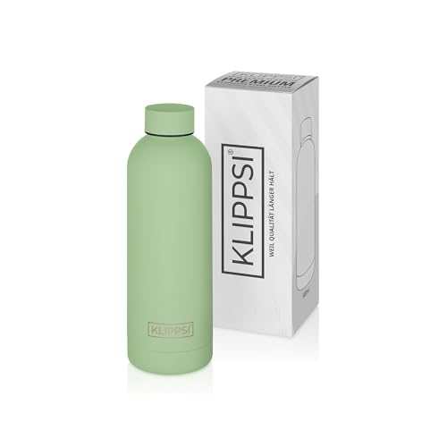 KLIPPSI® Trinkflasche Edelstahl 500ml, isolierte Thermoflasche, 12h warm 24h kalt, auslaufsicher, langlebig, BPA frei und wiederverwendbar, ideal für Sport, Schule, Reisen und Outdoor(Avocado) von KLIPPSI