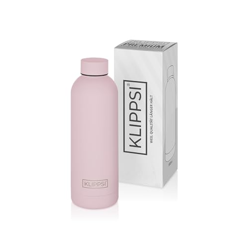 KLIPPSI® Trinkflasche Edelstahl 500ml, isolierte Thermoflasche, 12h warm 24h kalt, auslaufsicher, langlebig, BPA frei und wiederverwendbar, ideal für Sport, Schule, Reisen und Outdoor(Rosa) von KLIPPSI