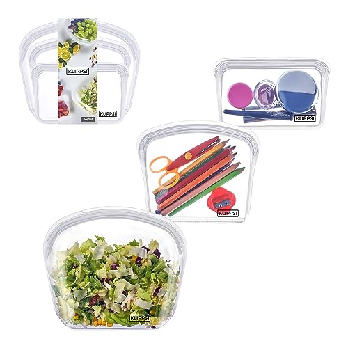 KLIPPSI® 3er Set Wiederverwendbare Silikonbeutel Gefrierbeutel Aufbewahrungsbeutel reißfest, hitze-kältebeständig, auslaufsicher, spülmaschinengeeignet (Transparent) von KLIPPSI