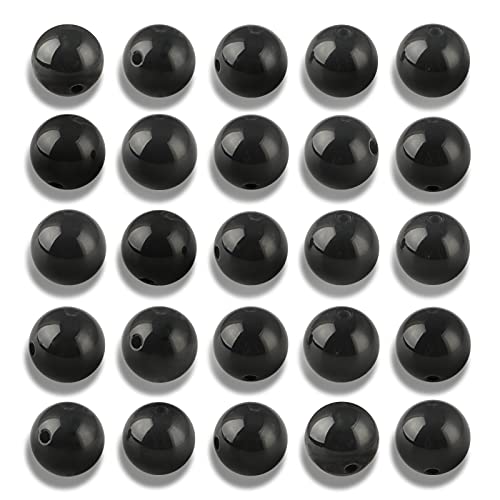 100 Stück 10 mm natürliche glatte schwarze Achatperlen, rund, loser Edelstein zur Schmuckherstellung mit Kristall-Stretchkordel von KLIYBGTHIJTP