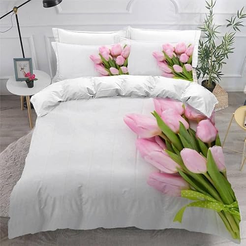KLJFIGUT Bettwäsche 135x200 Blume 3 Teilig Bettbezug mit Reißverschluss, Weiche Mikrofaser Bettwäsche-Sets für Kinder - 1 Bettbezüge und 2 Kissenbezug 80x80cm von KLJFIGUT