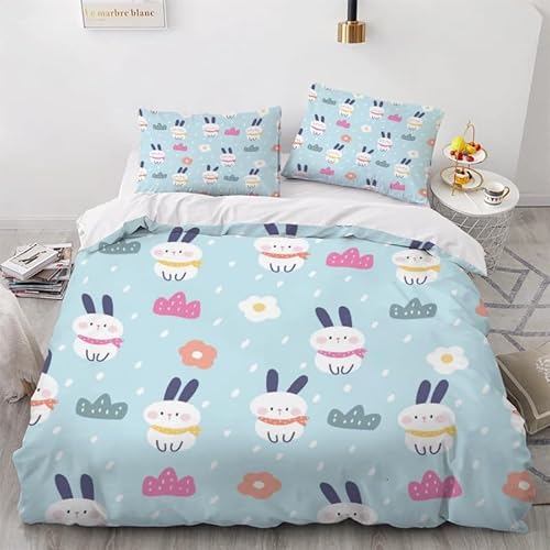 KLJFIGUT Bettwäsche 135x200 Kaninchen 3 Teilig Bettbezug mit Reißverschluss, Weiche Mikrofaser Bettwäsche-Sets für Kinder - 1 Bettbezüge und 2 Kissenbezug 80x80cm von KLJFIGUT