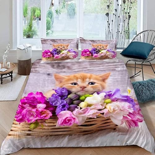 KLJFIGUT Bettwäsche 135x200 Katze 3 Teilig Bettbezug mit Reißverschluss, Weiche Mikrofaser Bettwäsche-Sets für Kinder - 1 Bettbezüge und 2 Kissenbezug 80x80cm KLJFIGUT Bettwäsche 135x200 Katze 3 Teilig Bettbezug mit Reißverschluss, Weiche Mikrofaser Bettwäsche-Sets für Kinder - 1 Bettbezüge und 2 Kissenbezug 80x80cm von KLJFIGUT
