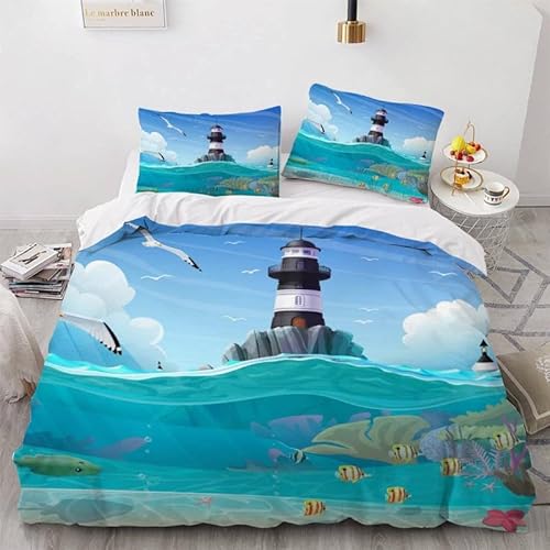 KLJFIGUT Bettwäsche 135x200 Leuchtturm 3 Teilig Bettbezug mit Reißverschluss, Weiche Mikrofaser Bettwäsche-Sets für Kinder - 1 Bettbezüge und 2 Kissenbezug 80x80cm KLJFIGUT Bettwäsche 135x200 Leuchtturm 3 Teilig Bettbezug mit Reißverschluss, Weiche Mikrofaser Bettwäsche-Sets für Kinder - 1 Bettbezüge und 2 Kissenbezug 80x80cm von KLJFIGUT
