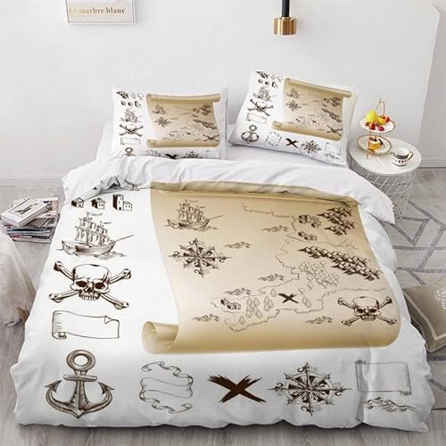 KLJFIGUT Bettwäsche 135x200 Navigation 3 Teilig Bettbezug mit Reißverschluss, Weiche Mikrofaser Bettwäsche-Sets für Kinder - 1 Bettbezüge und 2 Kissenbezug 80x80cm von KLJFIGUT