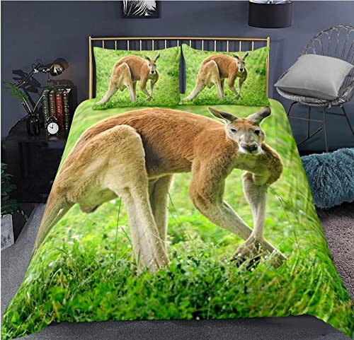 KLJFIGUT Bettwäsche 135x200 grünes Känguru 3 Teilig Bettbezug mit Reißverschluss, Weiche Mikrofaser Bettwäsche-Sets für Kinder - 1 Bettbezüge und 2 Kissenbezug 80x80cm von KLJFIGUT