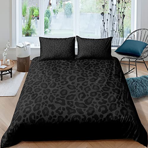 KLJFIGUT Bettwäsche 135x200 schwarzer Leoparden-Print 3 Teilig Bettbezug mit Reißverschluss, Weiche Mikrofaser Bettwäsche-Sets für Kinder - 1 Bettbezüge und 2 Kissenbezug 80x80cm von KLJFIGUT