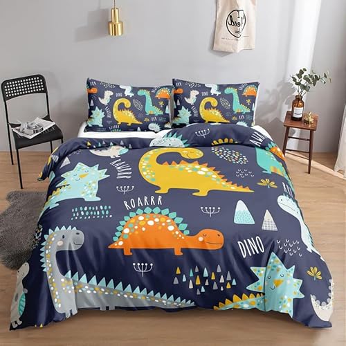 KLJFIGUT Bettwäsche 155x220 Dinosaurier Weiche Mikrofaser Bettbezug mit Reißverschluss, Bettwäsche-Sets für Kinder - 1 Bettbezüge und 2 Kissenbezüge 80x80 cm von KLJFIGUT