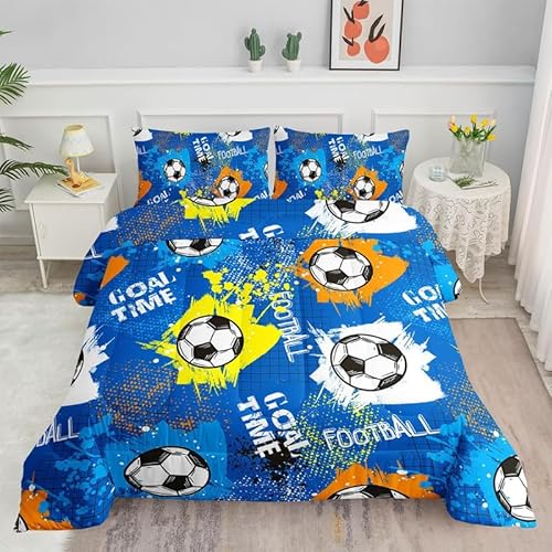 KLJFIGUT Bettwäsche 155x220 Fußball Weiche Mikrofaser Bettbezug mit Reißverschluss, Bettwäsche-Sets für Kinder - 1 Bettbezüge und 2 Kissenbezüge 80x80 cm von KLJFIGUT
