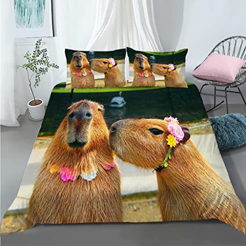 KLJFIGUT Bettwäsche 155x220 Gelbes Capybara Weiche Mikrofaser Bettbezug mit Reißverschluss, Bettwäsche-Sets für Kinder - 1 Bettbezüge und 2 Kissenbezüge 80x80 cm von KLJFIGUT