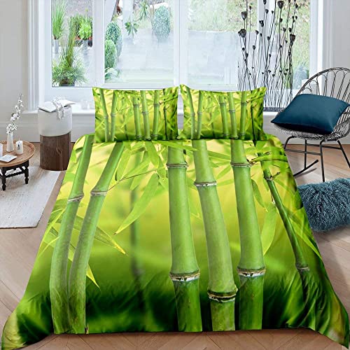 KLJFIGUT Bettwäsche 155x220 grüner Bambus Weiche Mikrofaser Bettbezug mit Reißverschluss, Bettwäsche-Sets für Kinder - 1 Bettbezüge und 2 Kissenbezüge 80x80 cm von KLJFIGUT