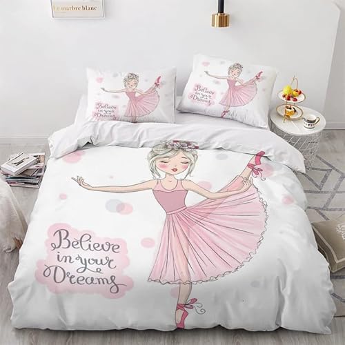 KLJFIGUT Bettwäsche 200x200 Ballett 3 Teilig Mikrofaser Bettbezug für Kinder Jugendliche - Wendemotiv Bettbezüge mit Reißverschluss + 2 Kissenbezug 80x80 cm von KLJFIGUT