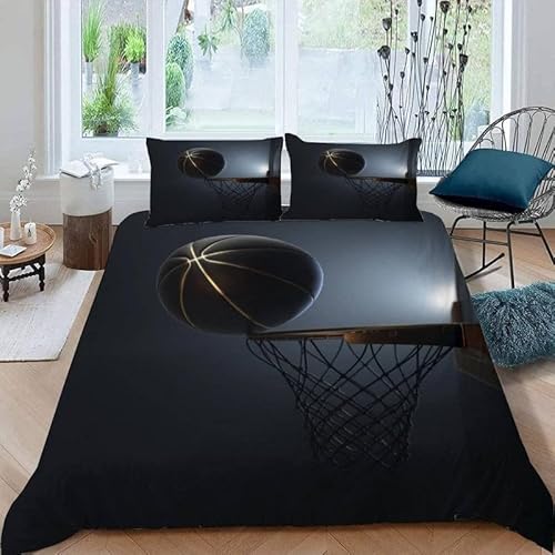 KLJFIGUT Bettwäsche 200x200 Basketball 3 Teilig Mikrofaser Bettbezug für Kinder Jugendliche - Wendemotiv Bettbezüge mit Reißverschluss + 2 Kissenbezug 80x80 cm von KLJFIGUT