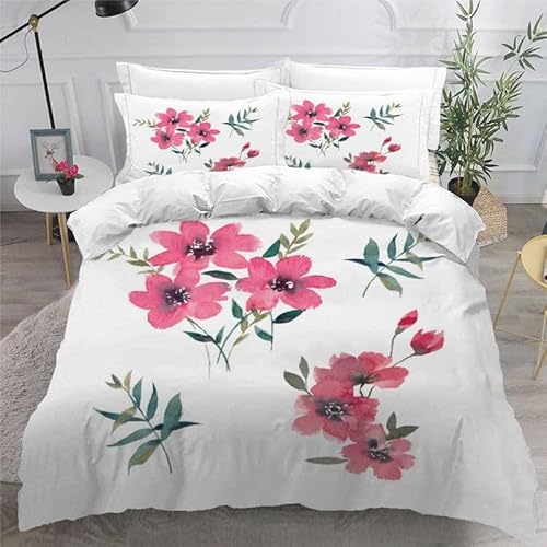 KLJFIGUT Bettwäsche 200x200 Blume 3 Teilig Mikrofaser Bettbezug für Kinder Jugendliche - Wendemotiv Bettbezüge mit Reißverschluss + 2 Kissenbezug 80x80 cm von KLJFIGUT