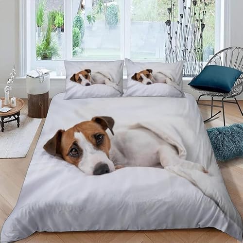 KLJFIGUT Bettwäsche 200x200 Hund 3 Teilig Mikrofaser Bettbezug für Kinder Jugendliche - Wendemotiv Bettbezüge mit Reißverschluss + 2 Kissenbezug 80x80 cm von KLJFIGUT