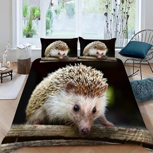 KLJFIGUT Bettwäsche 200x200 Igel 3 Teilig Mikrofaser Bettbezug für Kinder Jugendliche - Wendemotiv Bettbezüge mit Reißverschluss + 2 Kissenbezug 80x80 cm von KLJFIGUT