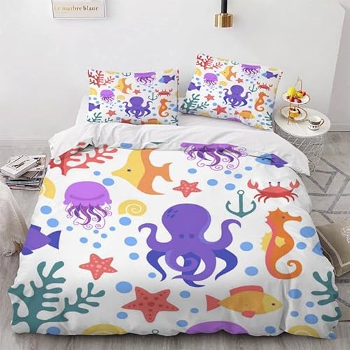 KLJFIGUT Bettwäsche 200x200 Oktopus 3 Teilig Mikrofaser Bettbezug für Kinder Jugendliche - Wendemotiv Bettbezüge mit Reißverschluss + 2 Kissenbezug 80x80 cm KLJFIGUT Bettwäsche 200x200 Oktopus 3 Teilig Mikrofaser Bettbezug für Kinder Jugendliche - Wendemotiv Bettbezüge mit Reißverschluss + 2 Kissenbezug 80x80 cm von KLJFIGUT