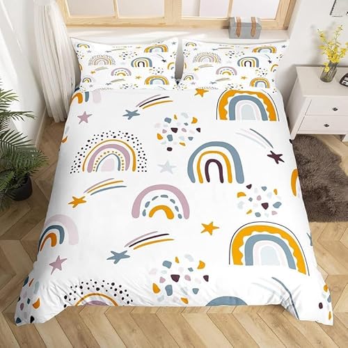 KLJFIGUT Bettwäsche 200x200 Regenbogen 3 Teilig Mikrofaser Bettbezug für Kinder Jugendliche - Wendemotiv Bettbezüge mit Reißverschluss + 2 Kissenbezug 80x80 cm von KLJFIGUT