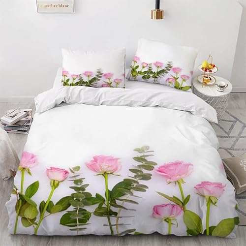 KLJFIGUT Bettwäsche 200x200 Rose 3 Teilig Mikrofaser Bettbezug für Kinder Jugendliche - Wendemotiv Bettbezüge mit Reißverschluss + 2 Kissenbezug 80x80 cm von KLJFIGUT