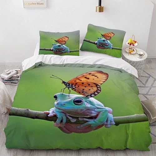 KLJFIGUT Bettwäsche 200x200 Schmetterling 3 Teilig Mikrofaser Bettbezug für Kinder Jugendliche - Wendemotiv Bettbezüge mit Reißverschluss + 2 Kissenbezug 80x80 cm von KLJFIGUT