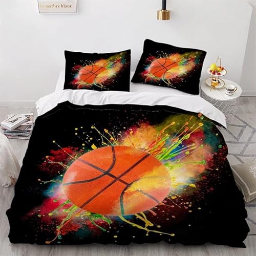 KLJFIGUT Bettwäsche 200x220 Basketball Weiche Mikrofaser Bettbezug mit Reißverschluss, Atmungsaktive Bettbezüge und 2 Kissenbezug 80x80 für Kinder Erwachsene Jugendliche von KLJFIGUT