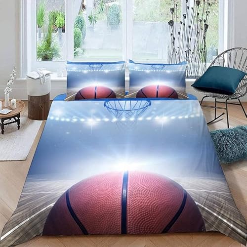 KLJFIGUT Bettwäsche 200x220 Basketball Weiche Mikrofaser Bettbezug mit Reißverschluss, Atmungsaktive Bettbezüge und 2 Kissenbezug 80x80 für Kinder Erwachsene Jugendliche von KLJFIGUT