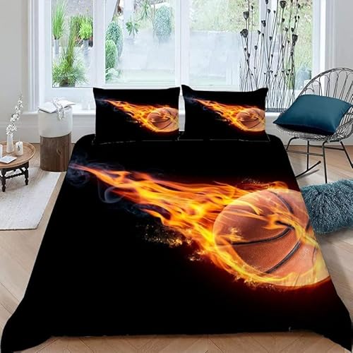 KLJFIGUT Bettwäsche 200x220 Basketball Weiche Mikrofaser Bettbezug mit Reißverschluss, Atmungsaktive Bettbezüge und 2 Kissenbezug 80x80 für Kinder Erwachsene Jugendliche von KLJFIGUT