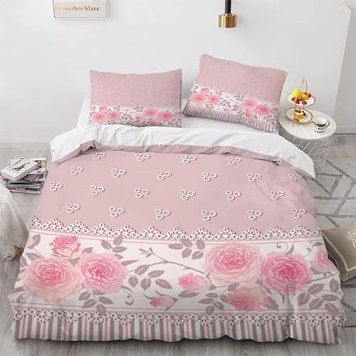 KLJFIGUT Bettwäsche 200x220 Blume Weiche Mikrofaser Bettbezug mit Reißverschluss, Atmungsaktive Bettbezüge und 2 Kissenbezug 80x80 für Kinder Erwachsene Jugendliche von KLJFIGUT