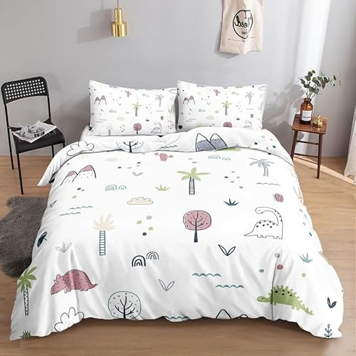 KLJFIGUT Bettwäsche 200x220 Dinosaurier Weiche Mikrofaser Bettbezug mit Reißverschluss, Atmungsaktive Bettbezüge und 2 Kissenbezug 80x80 für Kinder Erwachsene Jugendliche von KLJFIGUT