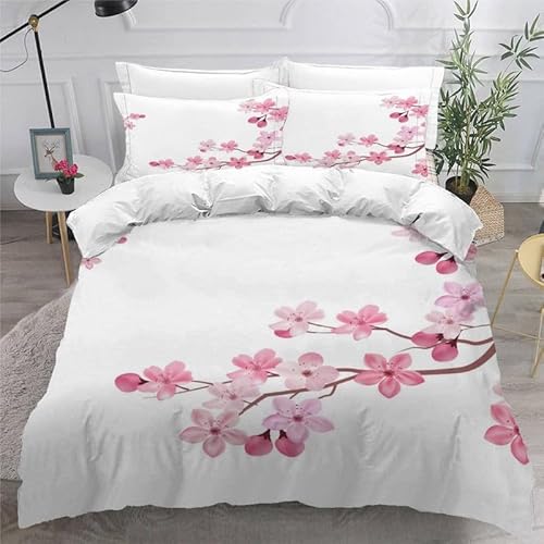 KLJFIGUT Bettwäsche 200x220 Kirschblüten Weiche Mikrofaser Bettbezug mit Reißverschluss, Atmungsaktive Bettbezüge und 2 Kissenbezug 80x80 für Kinder Erwachsene Jugendliche von KLJFIGUT