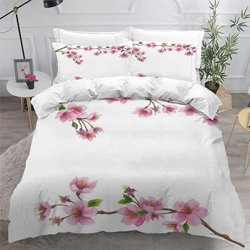 KLJFIGUT Bettwäsche 200x220 Kirschblüten Weiche Mikrofaser Bettbezug mit Reißverschluss, Atmungsaktive Bettbezüge und 2 Kissenbezug 80x80 für Kinder Erwachsene Jugendliche von KLJFIGUT
