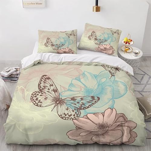 KLJFIGUT Bettwäsche 200x220 Schmetterling Weiche Mikrofaser Bettbezug mit Reißverschluss, Atmungsaktive Bettbezüge und 2 Kissenbezug 80x80 für Kinder Erwachsene Jugendliche von KLJFIGUT